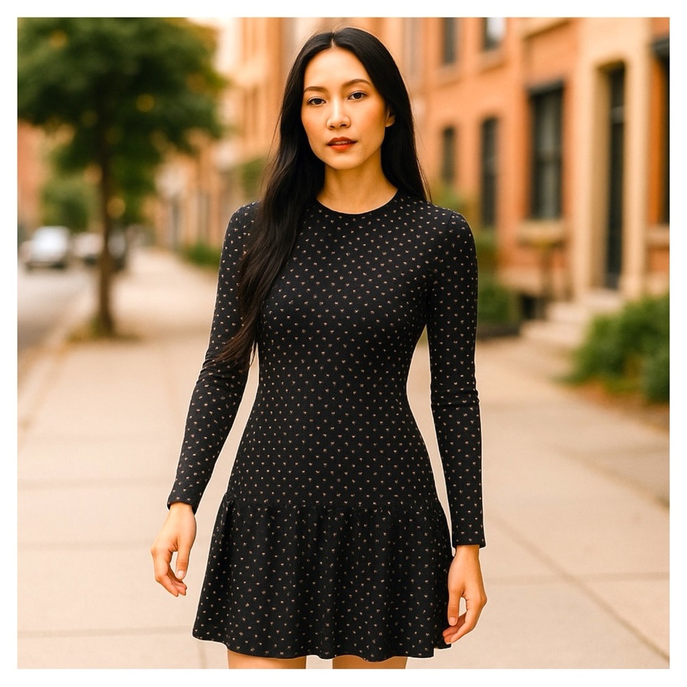 Michael Kors Black Long Sleeve Fit and Flare Dress